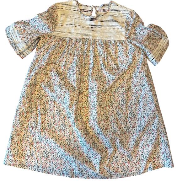 English Factory Dresses & Skirts - English Factory Floral Lace Trim Shift Babydoll Mini Dress Bell Sleeves Size XS